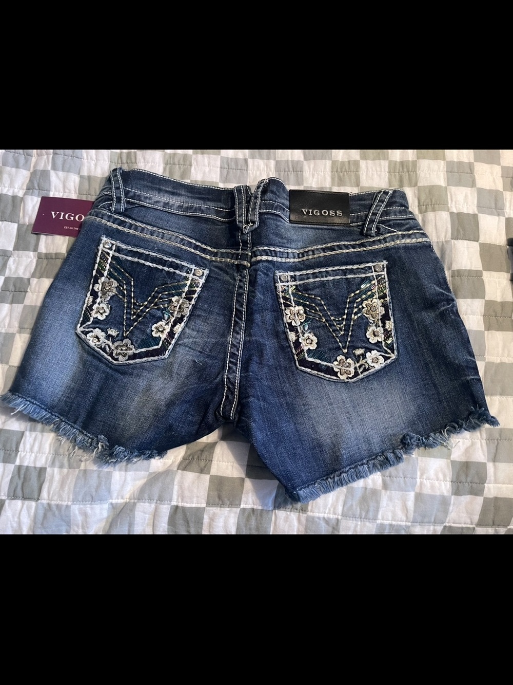 Vigoss Dark Blue Embroidered Denim Cutoff Shorts